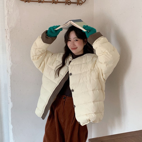 馨菲冬季上新排骨撞色韩版休闲宽松洋气保暖羽绒服外套S0026