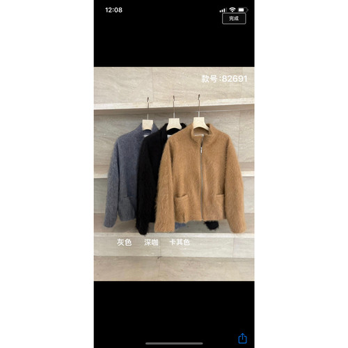 冬上新拉绒拉链纯色立领山羊绒羊毛外套82691