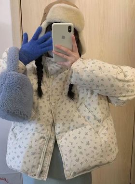 馨菲冬上新立领碎花宽松百搭保暖羽绒服外套25715