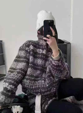 馨菲保羊羔毛高级感保暖毛毛绒上衣+休闲短款加厚套装YS7-97631