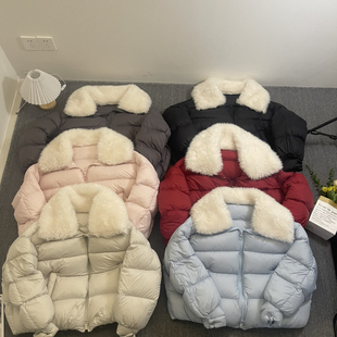 馨菲毛领绗缝纯色百搭保暖羽绒服外套 M240 不可拆真羊毛毛领