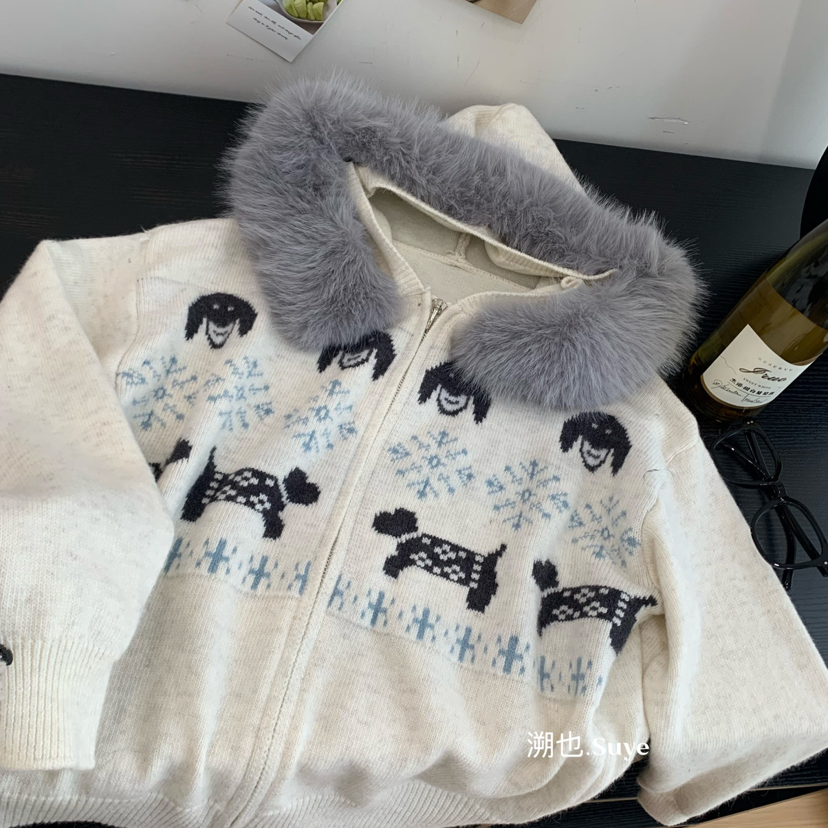 馨菲拉链保暖毛衣(配可拆卸毛领)（含41.6绵羊毛）PJfmn68