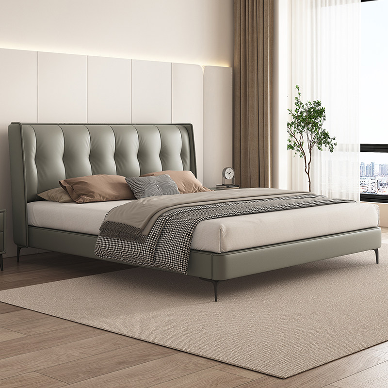 双虎家私官方现代轻奢主卧室高端大气1米8双人真皮大床意式极简约