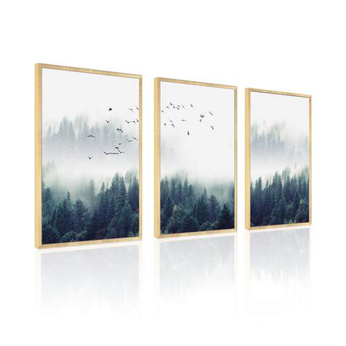 现代风景装饰画客厅卧室轻奢三联油画酒店家居艺术装修壁画挂画