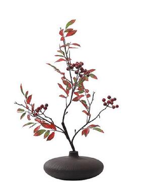 现新中式禅意插花瓷器黑色花工艺玄关柜角几装饰品样板间摆件