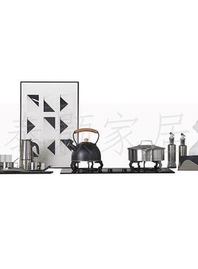 现代简约设计师搭配样板间厨房摆件软装样板房橱柜装饰锅具托盘