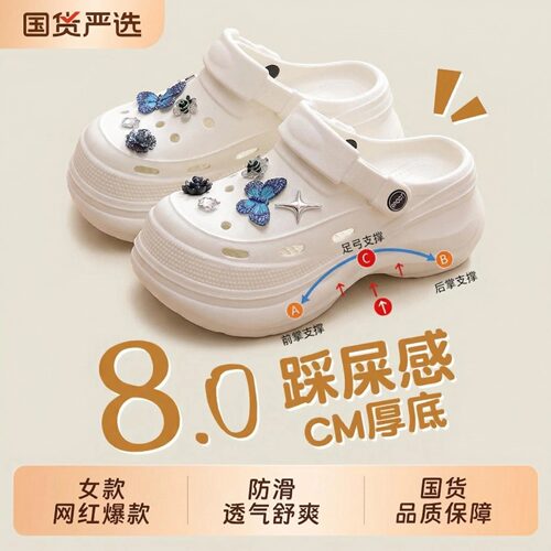 个性8.0CM超厚底增高包头洞洞鞋