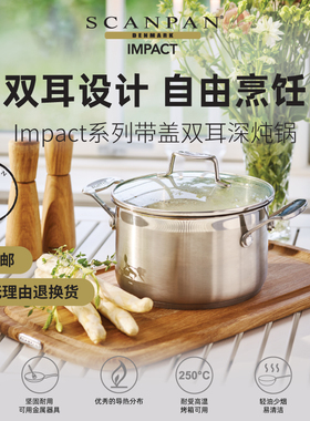 丹麦scanpan双耳深炖锅家用不锈钢汤锅煮锅炖煮锅Impact系列带盖
