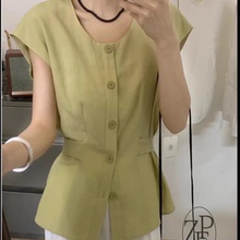 【大码气质韩版侧扣收腰衬衫】短袖女宽松显瘦遮肚薄款百搭夏季AL