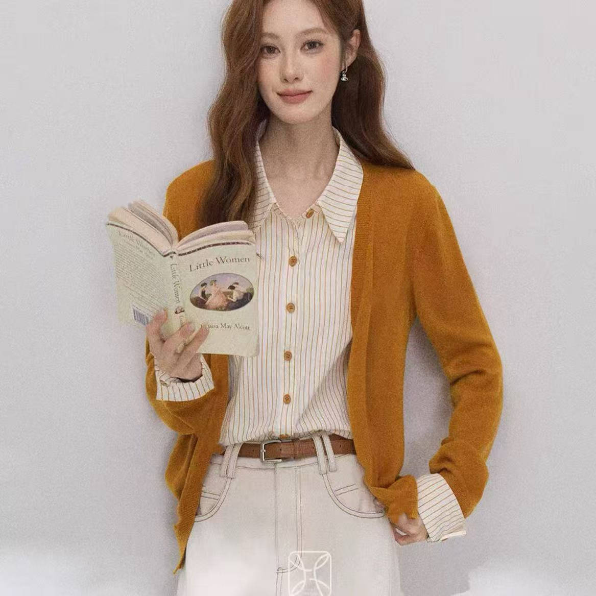 【假两件拼接开衫衬衣】女撞色时尚洋气高级感长袖开衫上衣