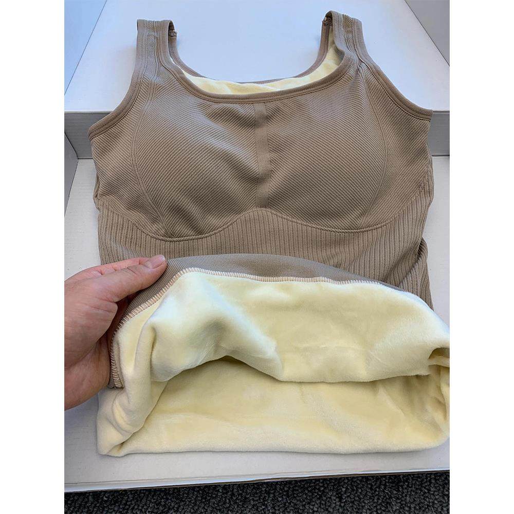 东北一体绒保暖背心女带胸垫贴身内搭文胸一体加厚加绒吊带背心