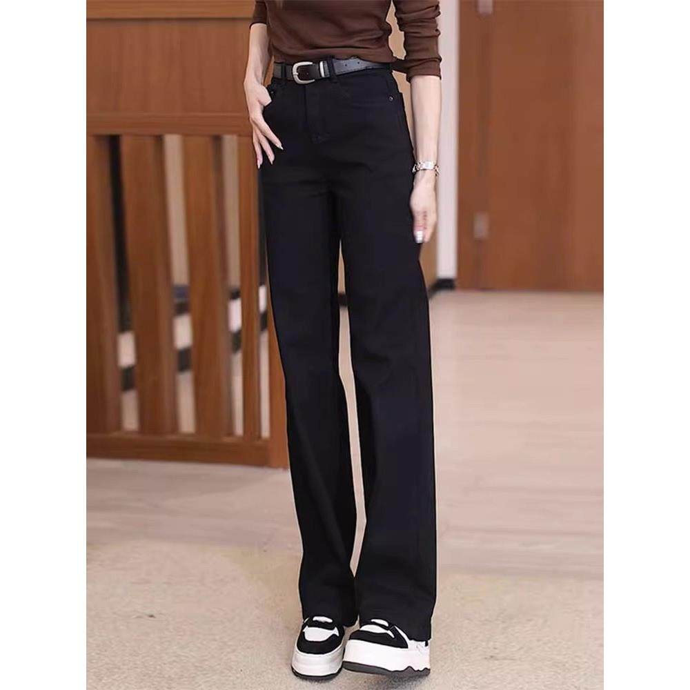 黑色窄版阔腿牛仔裤女春秋新款高腰显瘦百搭垂感烟管长裤直筒裤