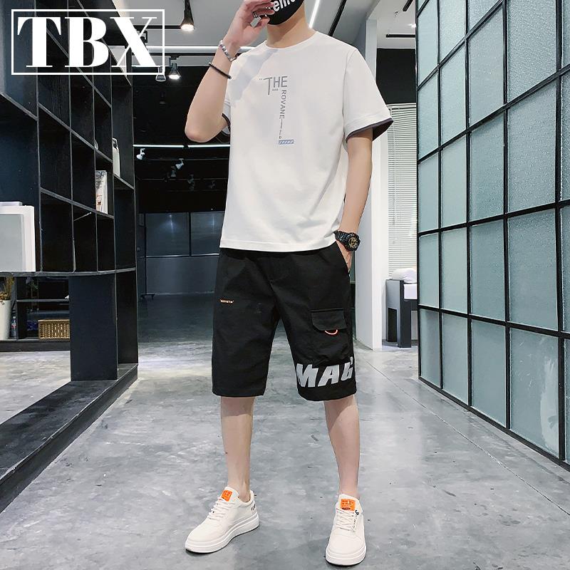 休闲运动套装男士2024夏季新款潮流薄款短袖T恤男款短裤跑步一套