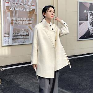 新款2024秋冬季白色双面羊绒大衣女中长款小个子高级感毛呢子外套