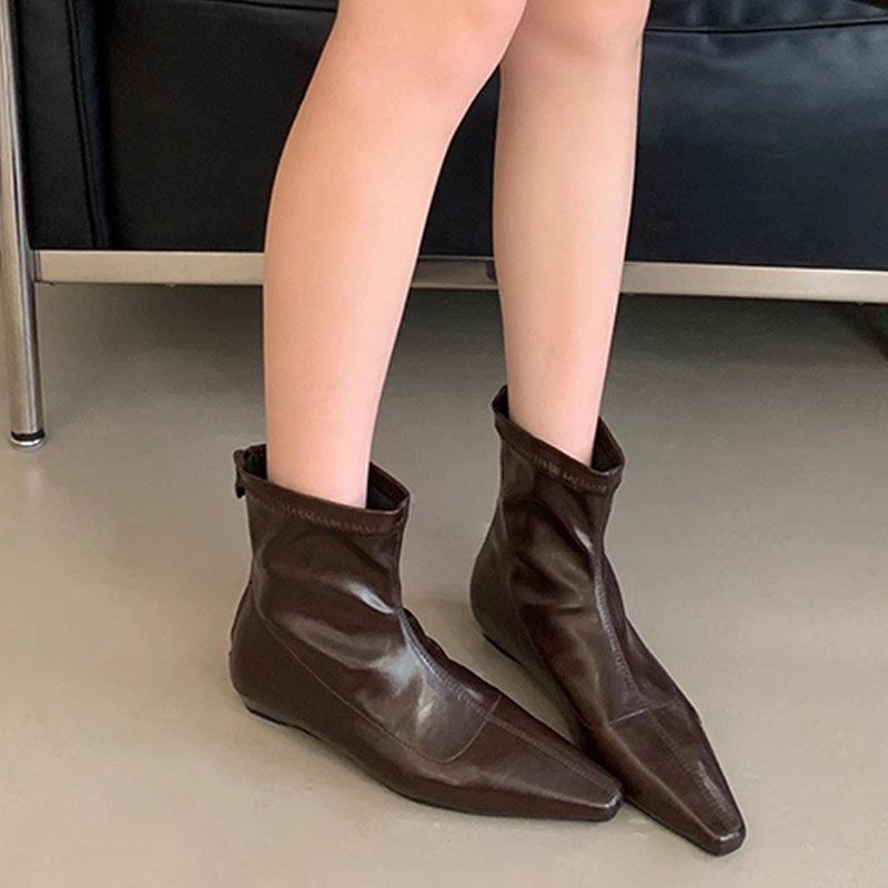 春季2026秋季新款尖头平底厚底短靴女百搭时尚瘦瘦靴低跟鞋0122ud,女鞋,时装靴,淘宝优惠券,粉丝福利购,淘宝优惠卷