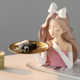 创意爱丽丝托盘女孩收纳摆件客厅玄关放钥匙北欧轻奢风格 饰 家居装