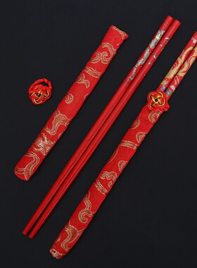 结婚筷子喜筷一对龙凤红色婚庆用品婚宴陪嫁对筷婚礼回礼专用竹筷