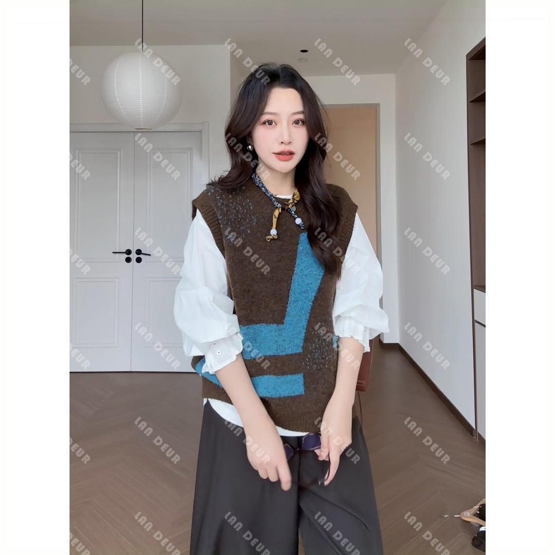 系时尚休闲气质无袖针织上衣宽松