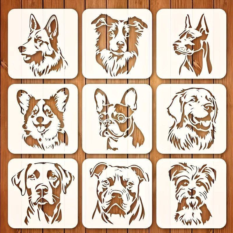 9件套大型犬贴花模板 - 包括德国牧羊犬、巴哥犬、法兰克福狮、