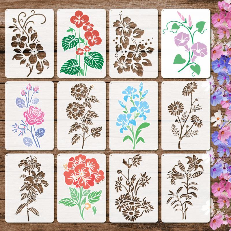 12张花朵镂空模板芙蓉百合玫瑰