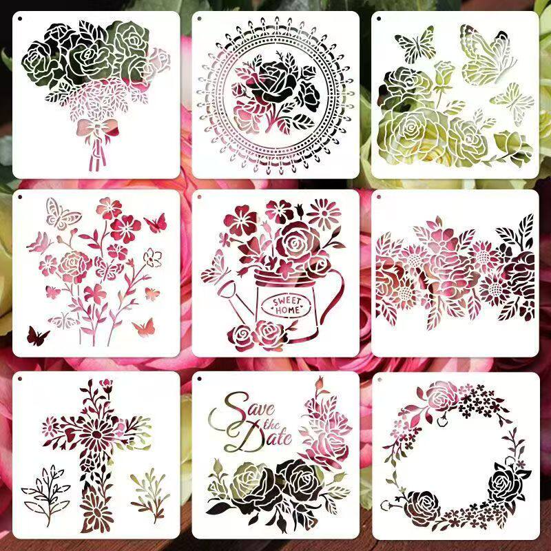 玫瑰花环镂空绘画模板