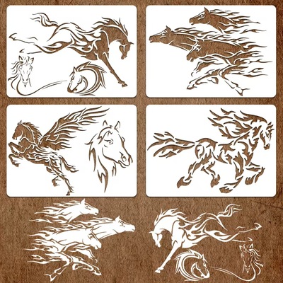 A4四张款式骏马拓印喷绘镂空模板