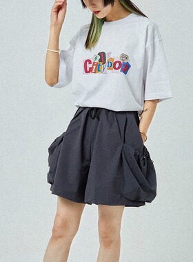 吉考斯工业机组成员女生夏季裙式短裤宽松阔腿裤灰黑色大口袋裙裤