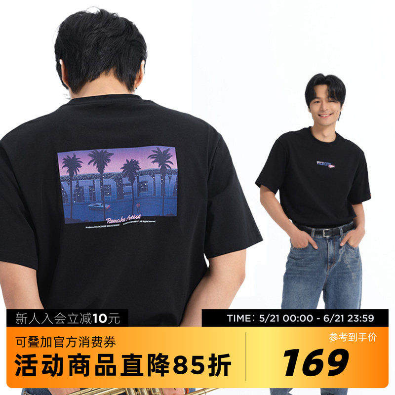 吉考斯工业错乱标记2025「VICE CITY」纯棉宽松男女同款短袖T恤