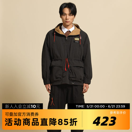 吉考斯工业GCREW IN WOODS户外系列复古拼接工装套头连帽夹克外套