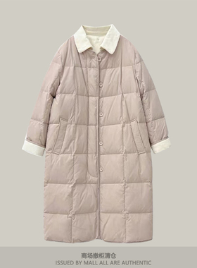 专柜灯芯绒拼接棉服女秋冬夹棉外套中长款长过膝冬装韩系宽松棉袄