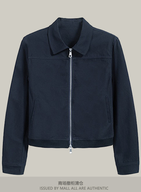 专柜秋冬新款藏蓝色翻领工装美式复古百搭短款纯棉夹克上衣外套女