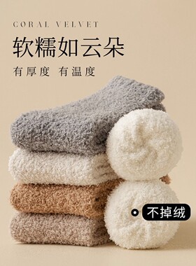珊瑚绒厚袜子女秋冬款保暖袜长袜