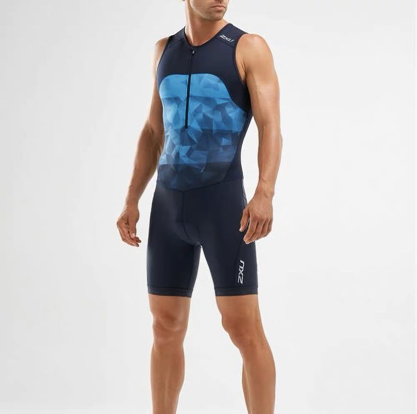新品2XU 铁人三项男士无袖铁三服速干透气游泳跑步骑行比赛运动连