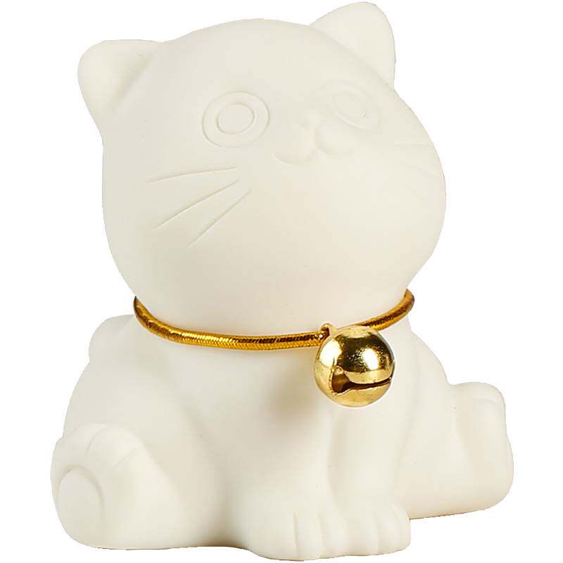 猫铃铛陶瓷摆件可爱小猫咪桌面创意白瓷茶宠茶玩可养装饰动物摆设