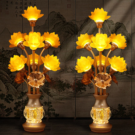 观世音莲花灯2026新款佛前供莲花灯供佛灯家用供奉插电七彩莲花灯