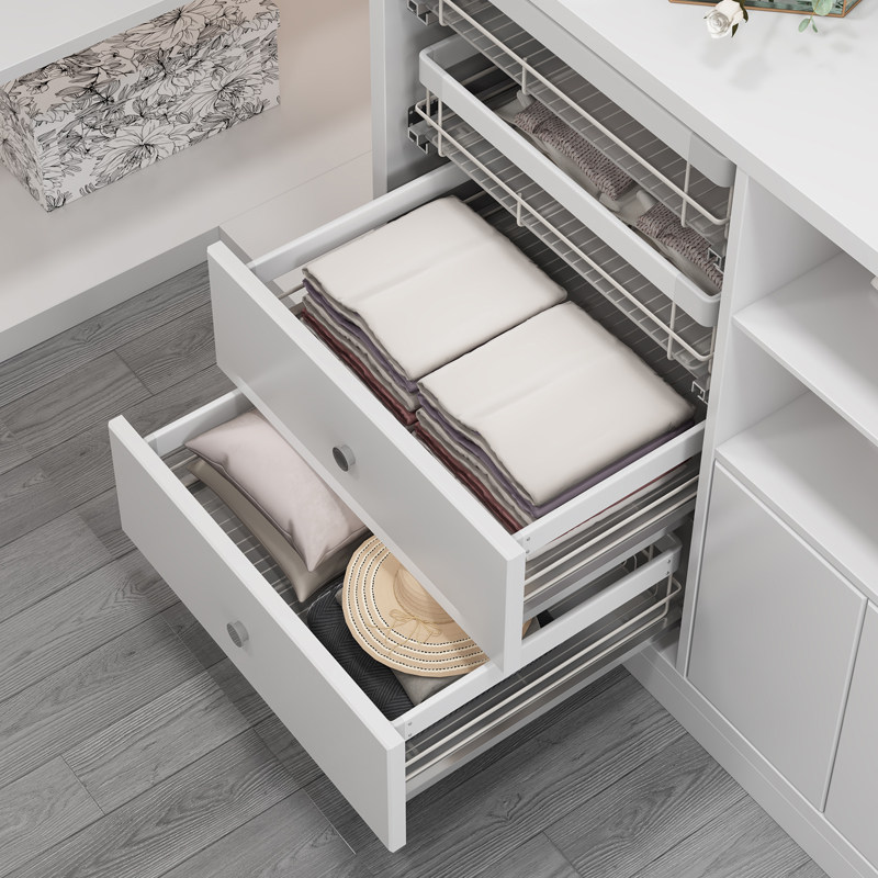 直销丽索柜内推拉抽屉篮白色阻尼衣柜拉篮衣橱衣帽间五金多层叠装