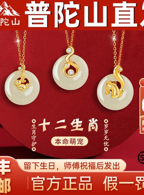 普陀山2026本命马年十二生肖银925和田玉项链女国潮平安扣送家人