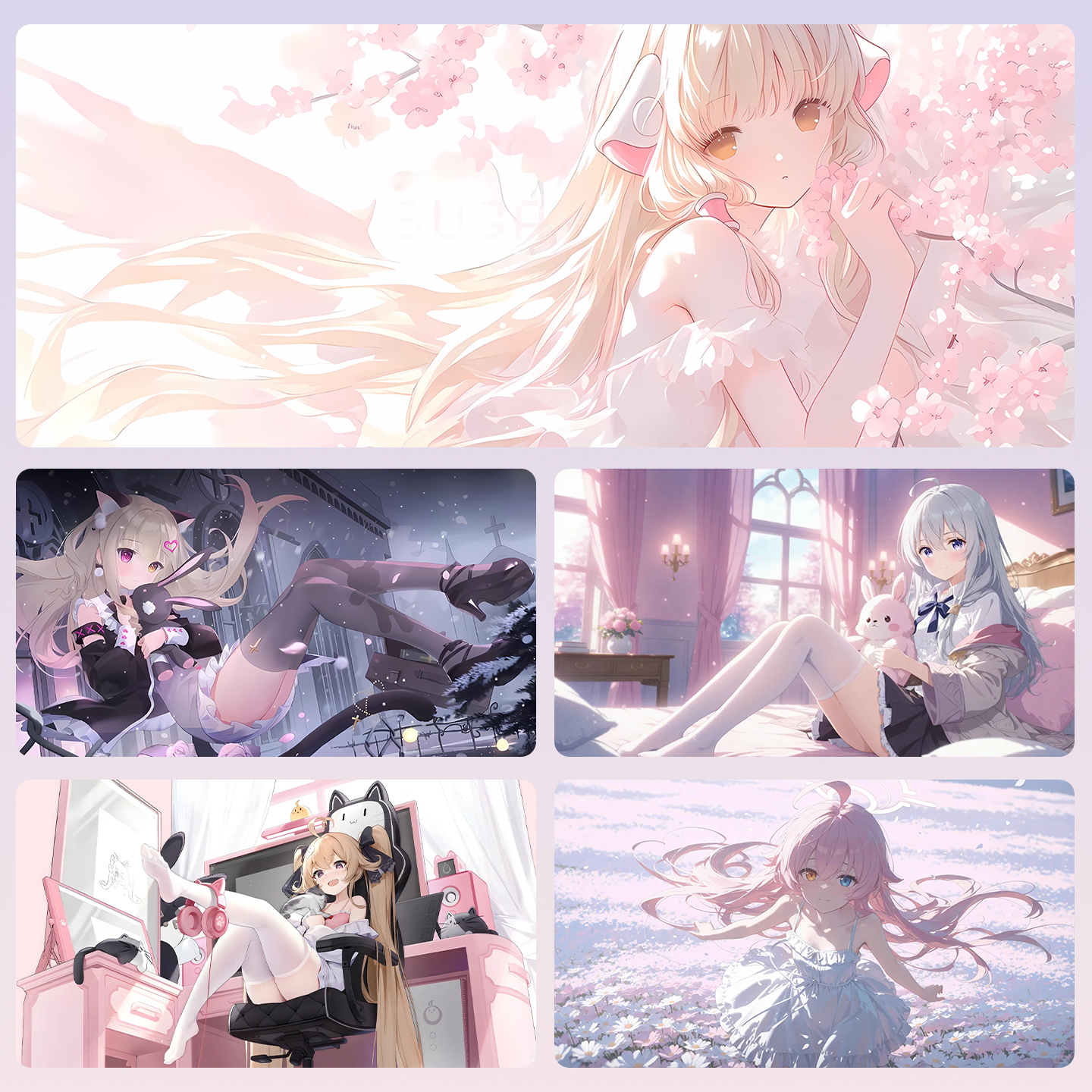 可爱软萌二次元少女动漫鼠标垫电竞游戏办公电脑超厚防滑键盘桌垫