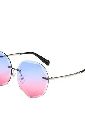 欧美时尚墨镜男切边太阳镜太阳眼镜高清女士新款无框海洋片潮流