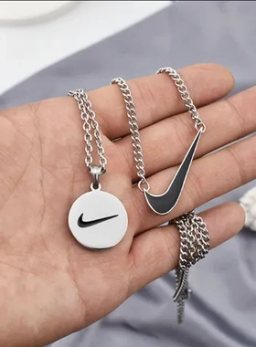 吊坠潮牌嘻哈男女项链欧美圆牌原宿街头ins个性简单打钩潮酷