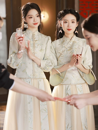 Платье подружки невесты, вечернее платье, юбка, ципао, летний лонгслив, китайский стиль, изысканный стиль