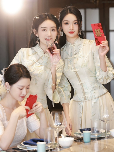 Платье подружки невесты, вечернее платье, юбка, ципао, летний лонгслив, китайский стиль, изысканный стиль