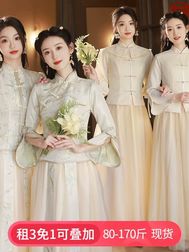 Платье подружки невесты, вечернее платье, юбка, ципао, летний лонгслив, китайский стиль, изысканный стиль