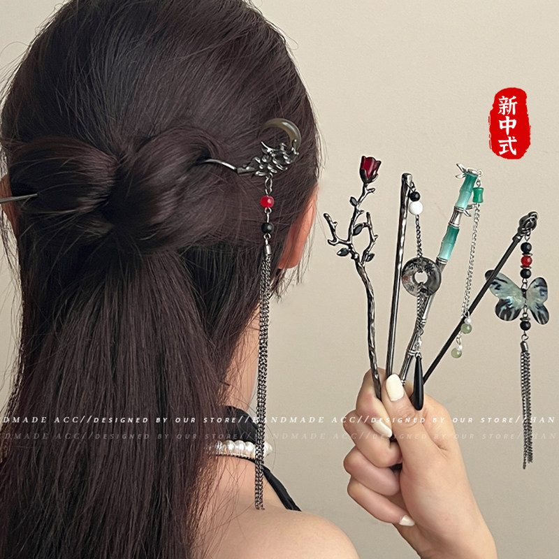 金属流苏发簪新中式盘发神器2024新款中国风古代簪子丸子头簪子女