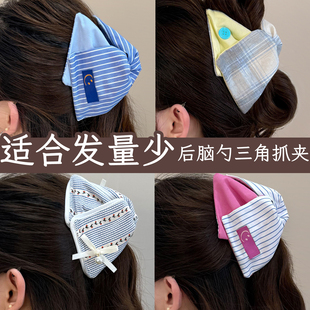 蝴蝶结珍珠苞型三角抓夹女新款高颜值印花条纹后脑勺盘发鲨鱼发夹