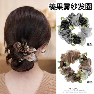 网纱花朵大肠发圈2026新款 丸子头扎头高级感马尾头绳发饰 巨好看