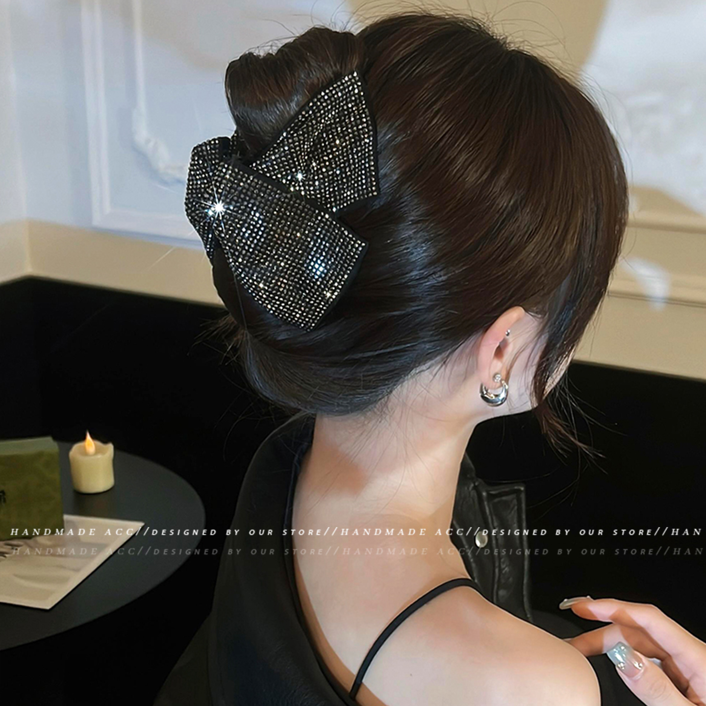 轻奢高级感闪钻蝴蝶结三角抓夹女