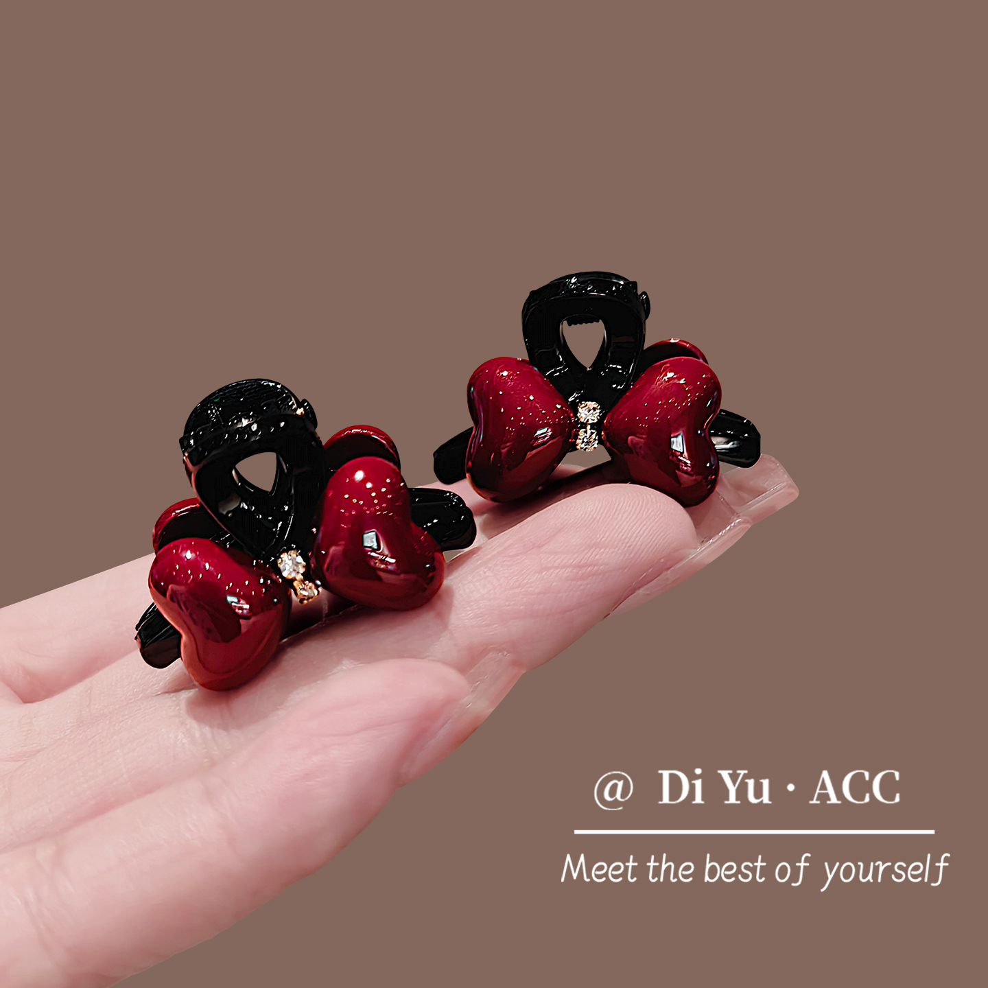 红色爱心蝴蝶结水钻小抓夹女新款精致侧边前额碎发夹刘海夹边夹女