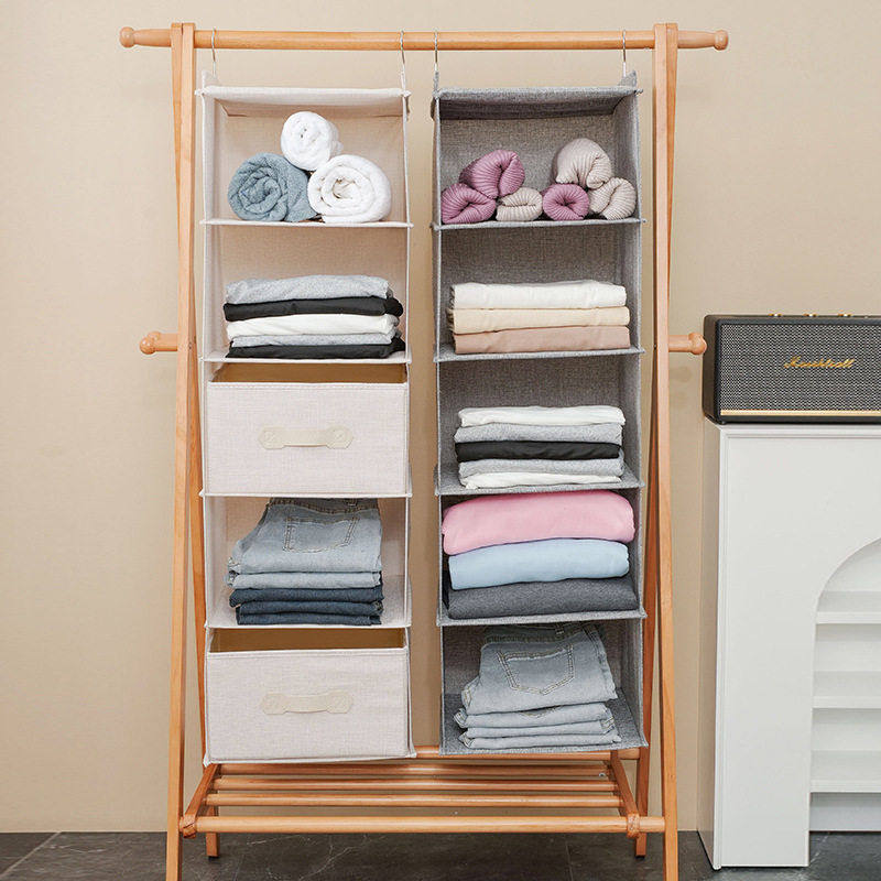 亚马逊麻布双挂钩悬挂式衣柜收纳挂袋带抽屉 衣橱多层挂式整理袋,收纳整理,收纳挂袋,淘宝优惠券,粉丝福利购,淘宝优惠卷