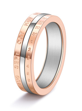 欧美货源不锈钢数字日期可旋转戒指 情侣个性网红风玫瑰金食指环